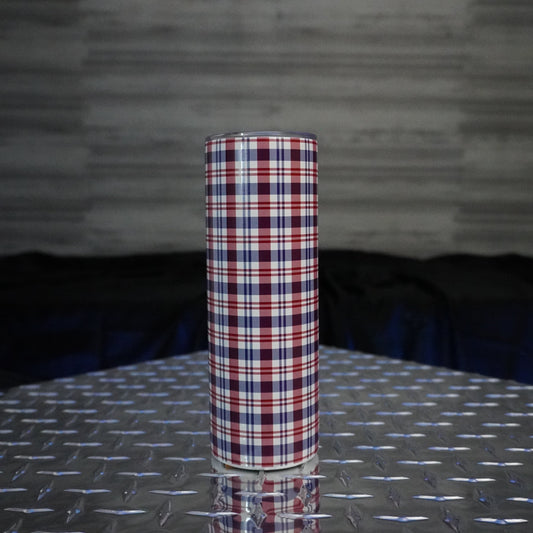 Red, White and Blue Plaid 20oz. Stainless Steel Tumbler